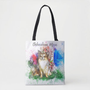 Long Hair Chihuahua Watercolor Tote Bag