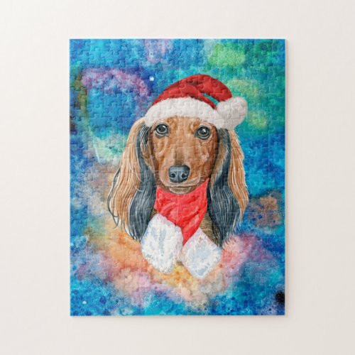 Long Hair Dachshund Breed Dog Christmas Jigsaw Puzzle