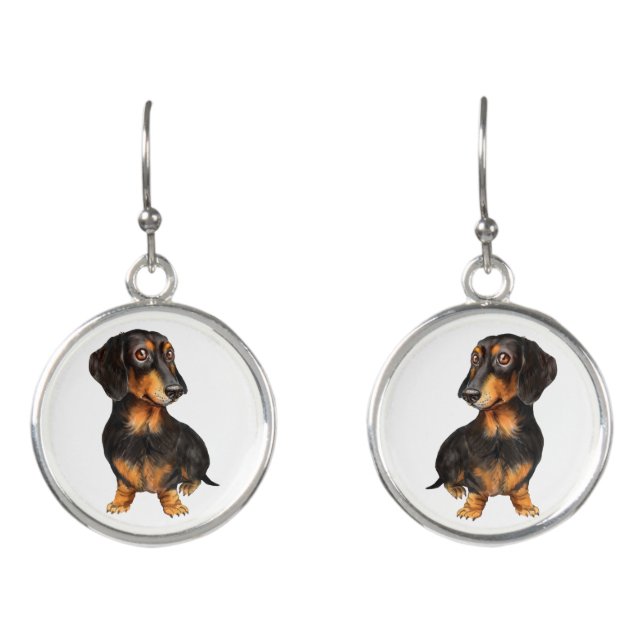 Long Hair Dachshund Dangle Earrings (Front)