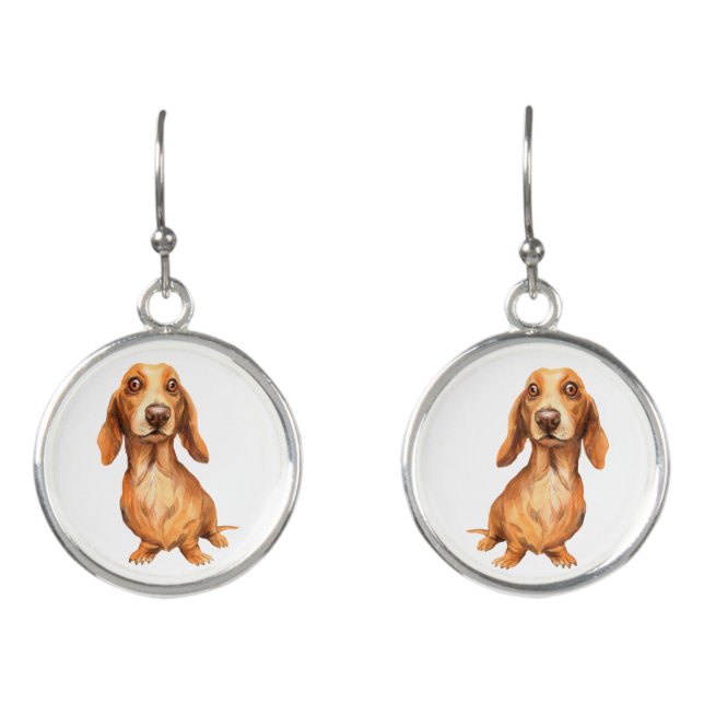Long Hair Dachshund Dangle Earrings (Front)