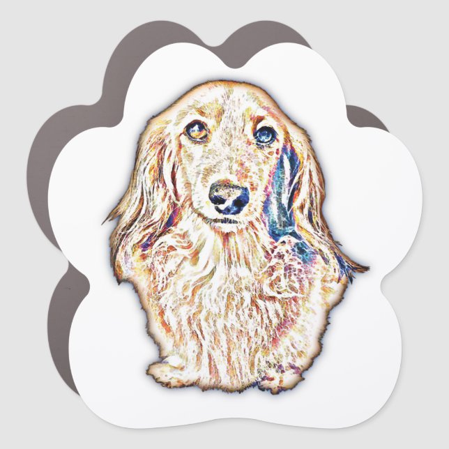Long Hair Dachshund Gifts Cute Doxie Wiener Dog Car Magnet (Front)