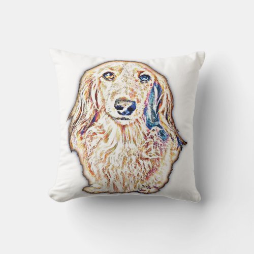 Long Hair Dachshund Gifts Cute Doxie Wiener Dog Lo Throw Pillow
