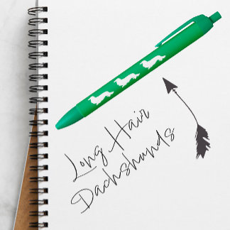 Long Hair Dachshund Ink Pen Green - dachshund office gift