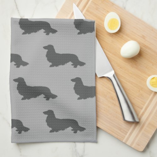 Long Hair Dachshund Kitchen Dish Towel Gray