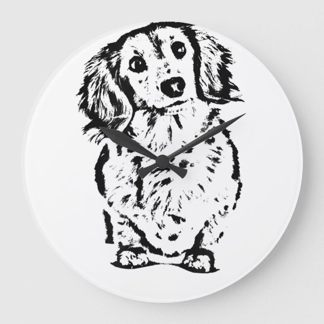 Long Hair Dachshund Lover Gift Doxie Mom Dad Cute Large Clock (Front)