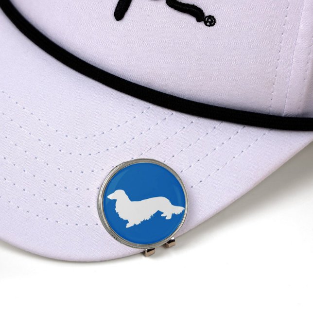 Long Hair Dachshund Loving Golfer Blue Gift Golf Hat Clip (blue dachsund golf ball marker hat clip gift
)