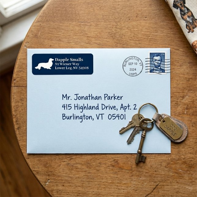 Long Hair Dachshund Navy White Address Label (Long Hair Dachshund Navy White Address Label)
