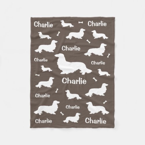 Long Hair Dachshund Personalized Brown Blanket 