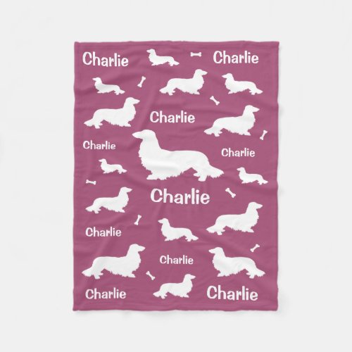 Long Hair Dachshund Personalized Pink Blanket 