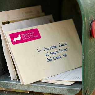 Long Hair Dachshund Pink Return Address Label