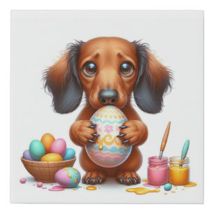 Long Hair Dachshund Puppy Dying Easter Eggs Faux Canvas Print