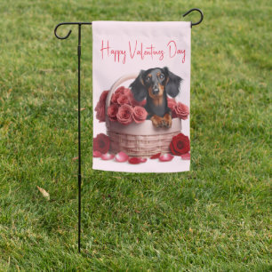 Long Hair Dachshund Roses Garden Flag