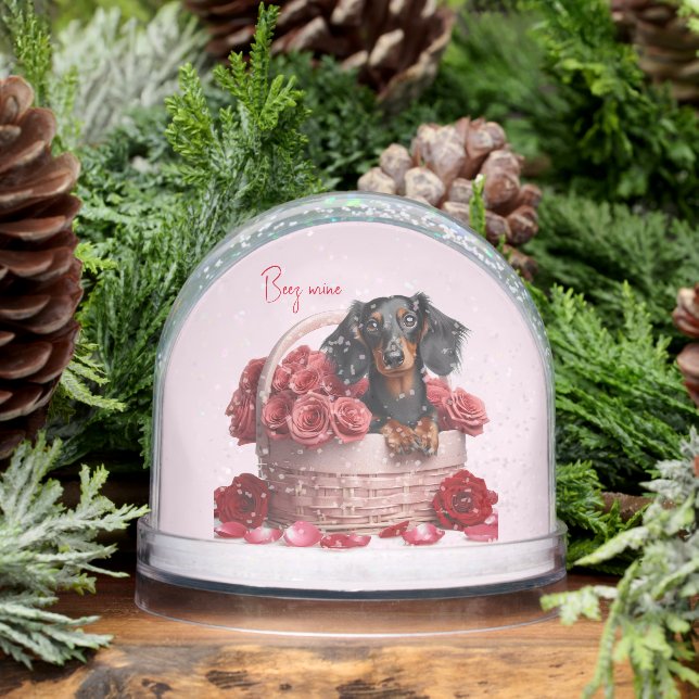 Long Hair Dachshund Roses Snow Globe (Winter)