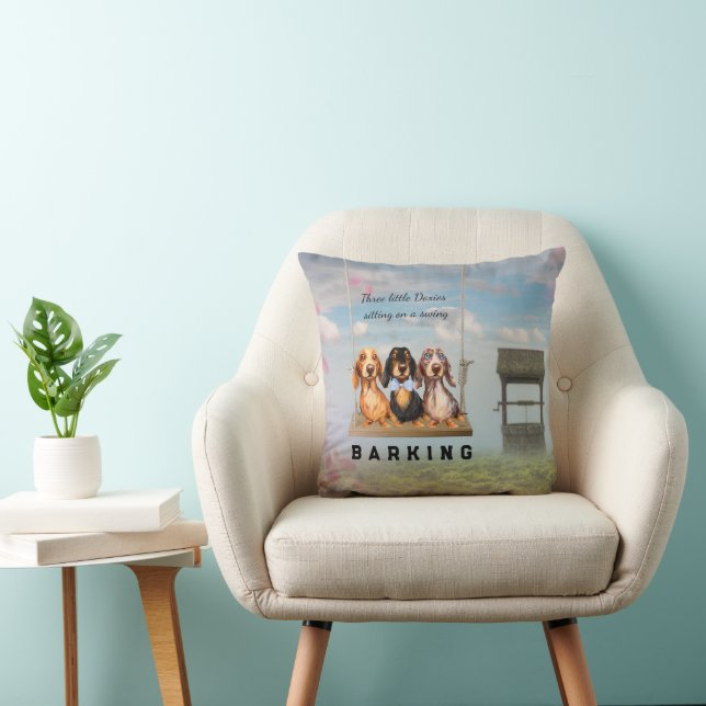 Long Hair Dachshunds Swinging Throw Pillow (Chair)
