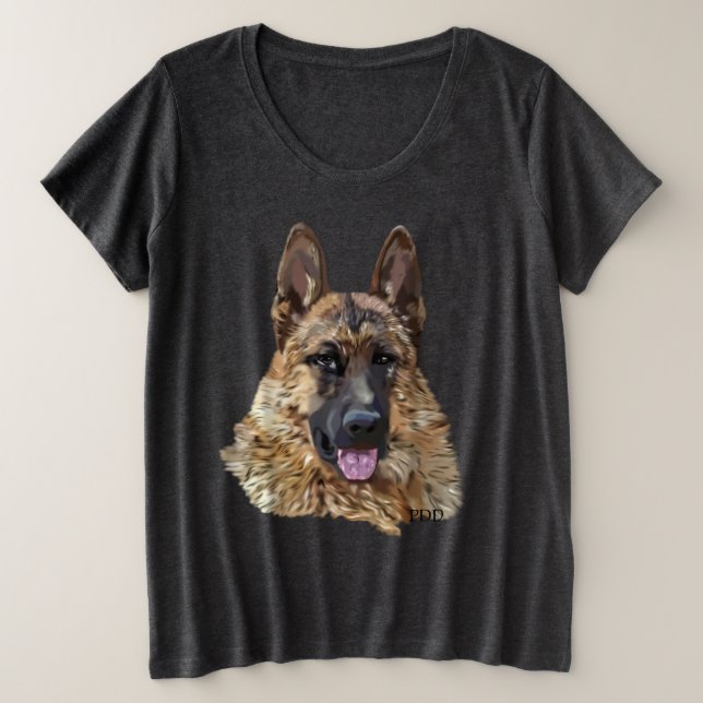 Long Hair German Shepherd Dog Plus Size T-Shirt (Design Front)