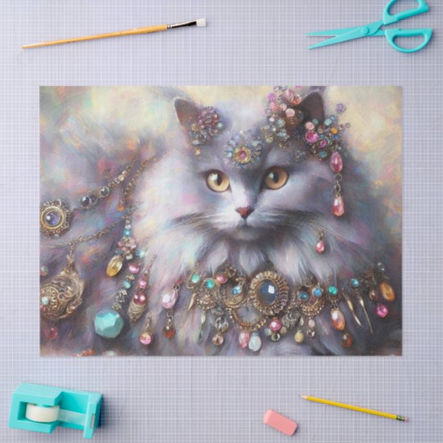 Long Hair Gray Nebelung Cat Kitty Decoupage Tissue Paper (Craft)