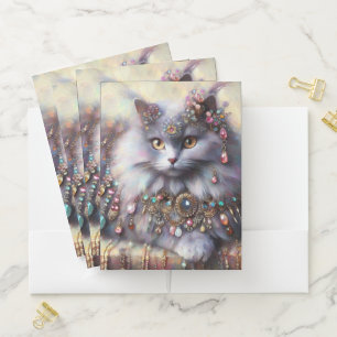 Long Hair Gray Nebelung Cat Kitty Jewelry Jewels Pocket Folder