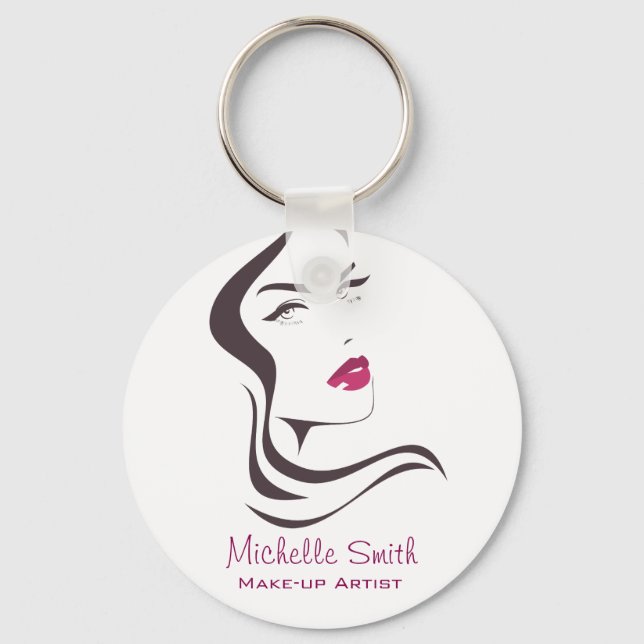 Long Hair hairdresser make up artist  branding Keychain (Front)