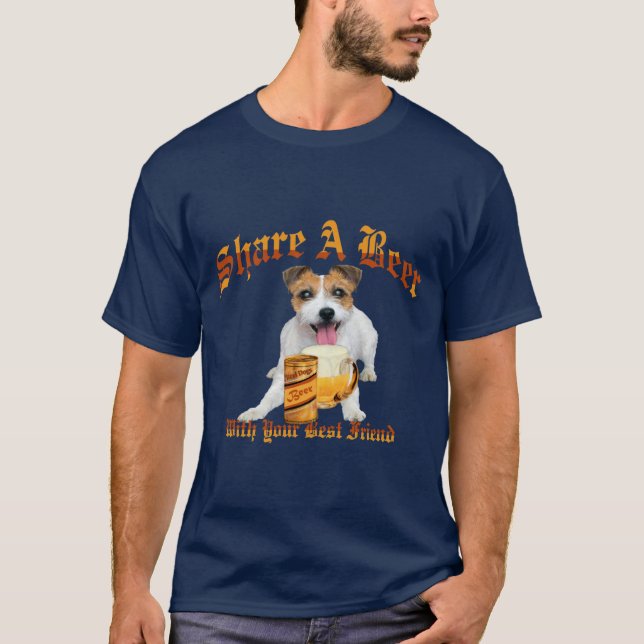 long hair Jack Russell Shares A Beer T-Shirt (Front)