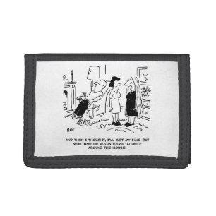 Long Hair Style Due to No Haircut or Hair Styling Trifold Wallet