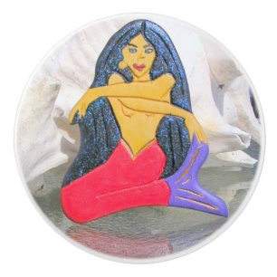 long hair tantric  mermaid ceramic knob