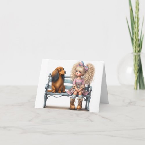 Long Hair Whimsical Dachshund Friend card