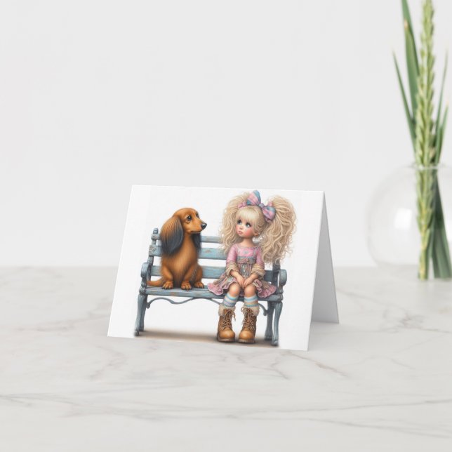 Long Hair Whimsical Dachshund Friend card (Front)
