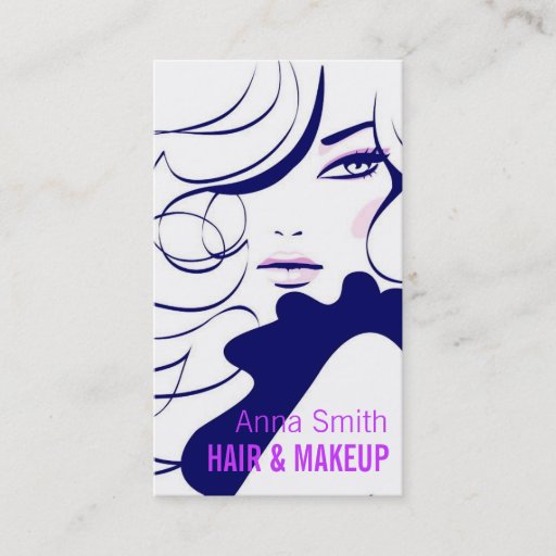 Customizable Long Hair Woman Hair Makeup Artist Business Card