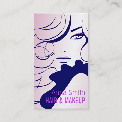 Customizable Long Hair Woman Hair Makeup Artist Business Card Templates
