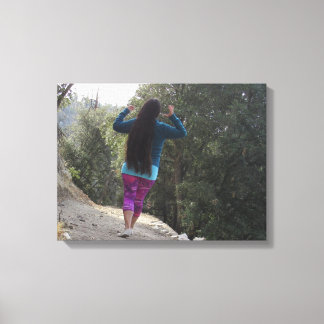 Long Hair Woman Walking In The Forest Canvas Print