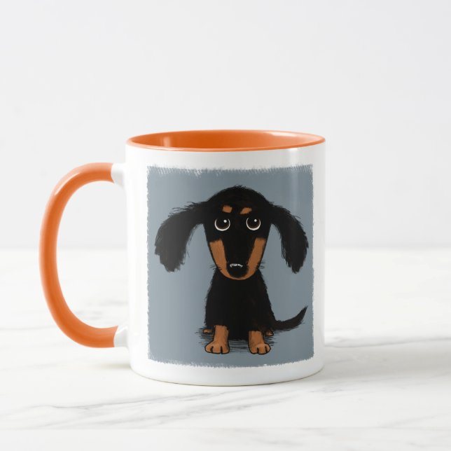 Long Haired Black And Tan Dachshund Puppy Dog Mug | Zazzle