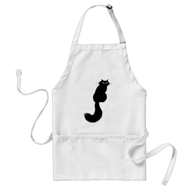 Long Haired Black Cat | Cool Kitty Side Eye Adult Apron (Front)