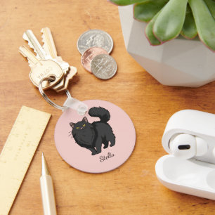Long Haired Black Cat Mom Personalized Keychain