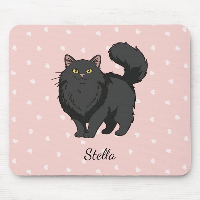 Long Haired Black Cat Personalized Mouse Pad (Front)
