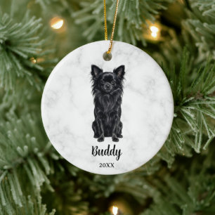 Long-Haired Black Chihuahua Dog Name Pet Memorial Ceramic Ornament