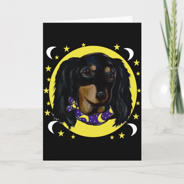 Long Haired Black Dachshund Card (Front)