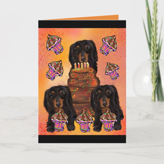 Long Haired Black Dachshund Card (Front)