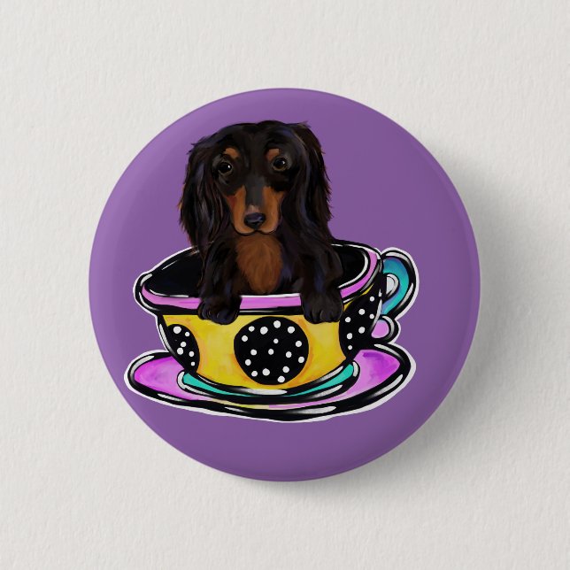 Long Haired Black Doxie Button (Front)