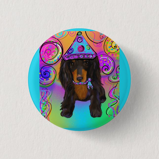 LONG HAIRED BLACK DOXIE    BUTTON (Front)