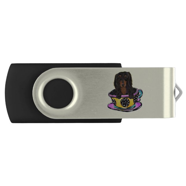 Long Haired Black Doxie Flash Drive (Front)