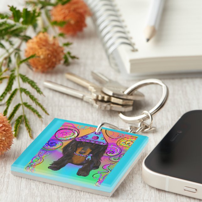 LONG HAIRED BLACK DOXIE    KEYCHAIN (Front Right)