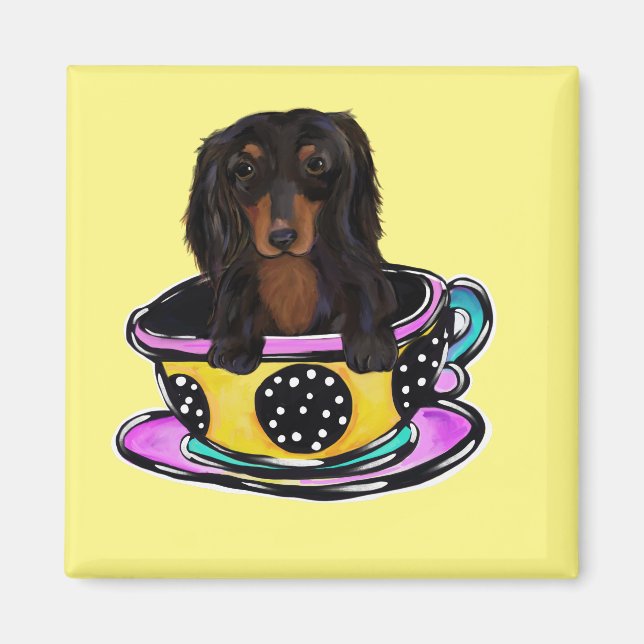 Long Haired Black Doxie Magnet (Front)