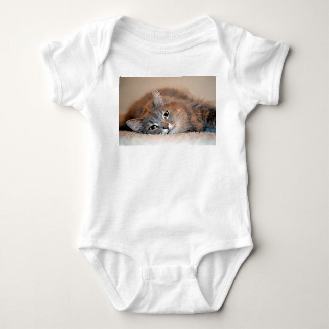 Long Haired Blue Russian Cat by Shirley Taylor Baby Bodysuit (Front)