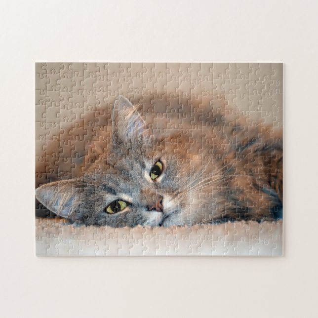 Long Haired Blue Russian Cat by Shirley Taylor Jigsaw Puzzle (Horizontal)