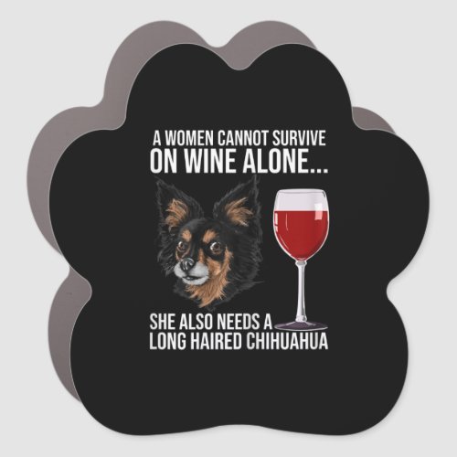 Long Haired Chihuahua and Wine Dog Lover Gift Car Magnet