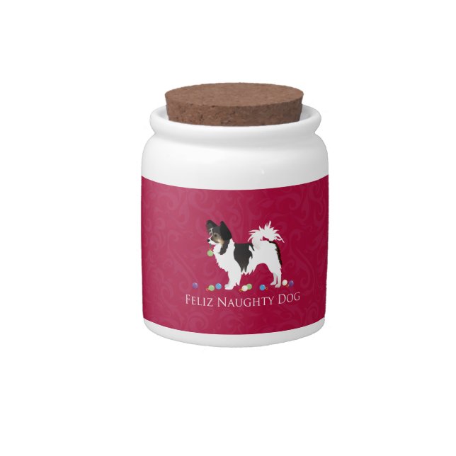 Long-haired Chihuahua Christmas Design Candy Jar (Front)