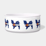 Long Haired Chihuahua Colorado Flag Silhouette Bowl<br><div class="desc">This silhouette can also represent: Papillon, Chihuahua, Long-haired Chihuahua, Chi, Butterfly Dog, Toy Fox Terrier, Brazilian Terrier, Squirrel Dog, Continental Toy Spaniel, Dwarf Spaniel, Pap, Russian Toy Terrier, Russian Terrier, Moscow Toy Terrier, Moscovian Miniature Terrier</div>