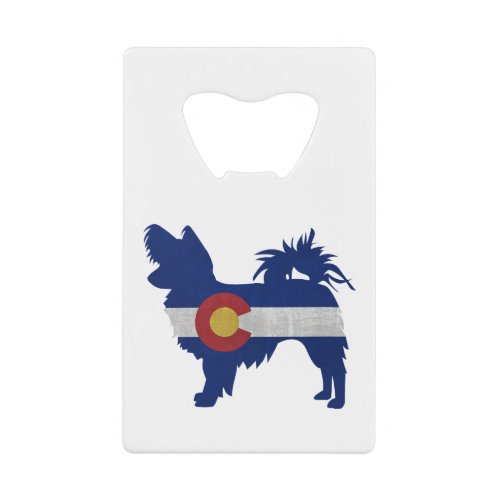 Long Haired Chihuahua Colorado Flag Silhouette Credit Card Bottle Opener