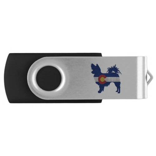 Long Haired Chihuahua Colorado Flag Silhouette Flash Drive