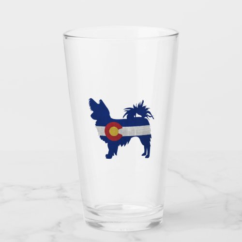 Long Haired Chihuahua Colorado Flag Silhouette Gla Glass